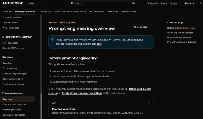 Anthropic Prompt Engineering Overview screenshot