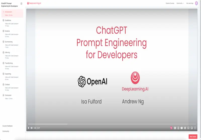 ChatGPT Prompt Engineering for Developers screenshot