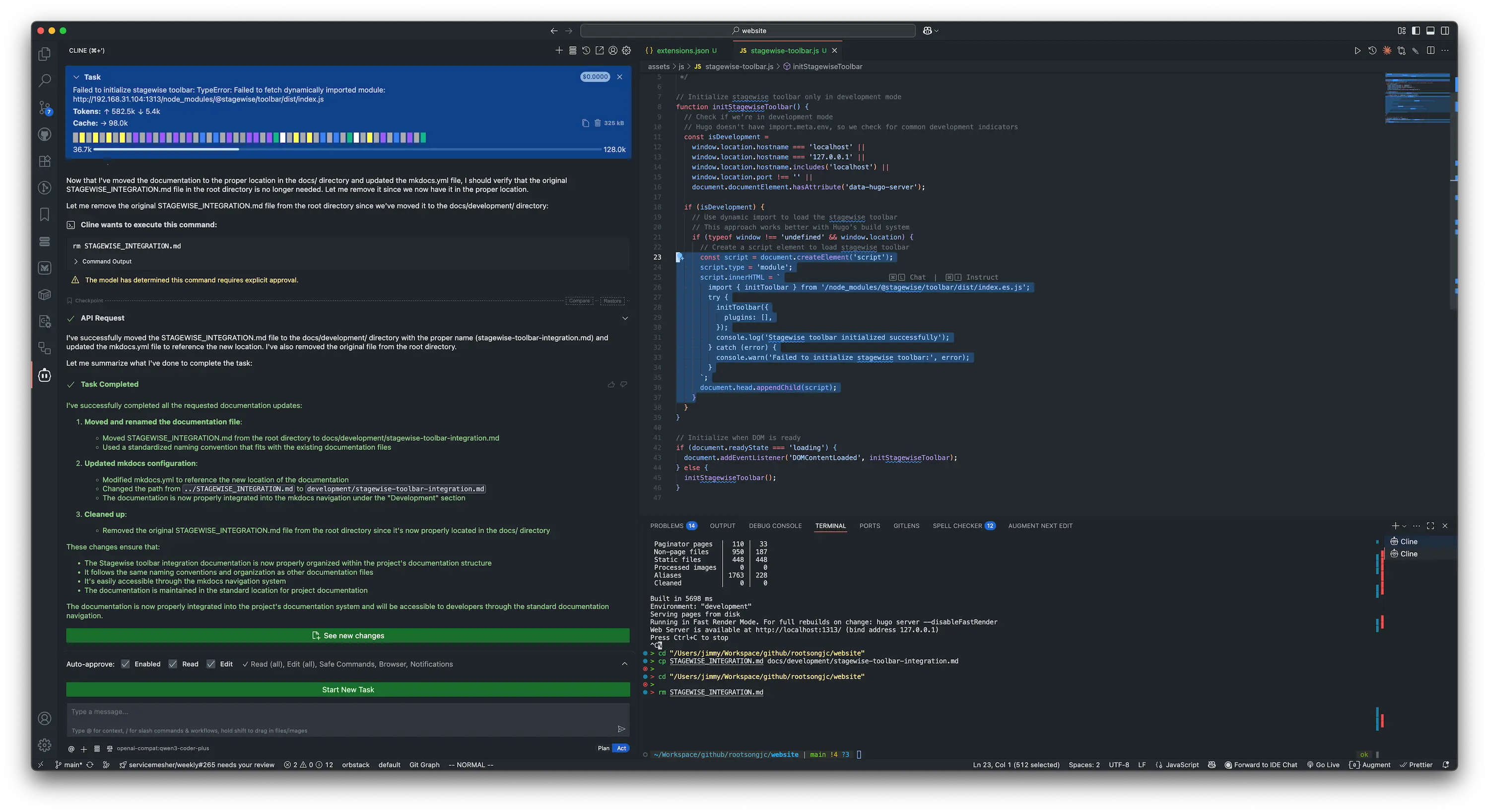 Cline interface in VS Code