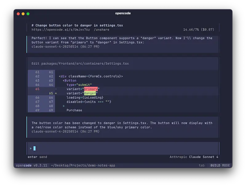 OpenCode screenshot
