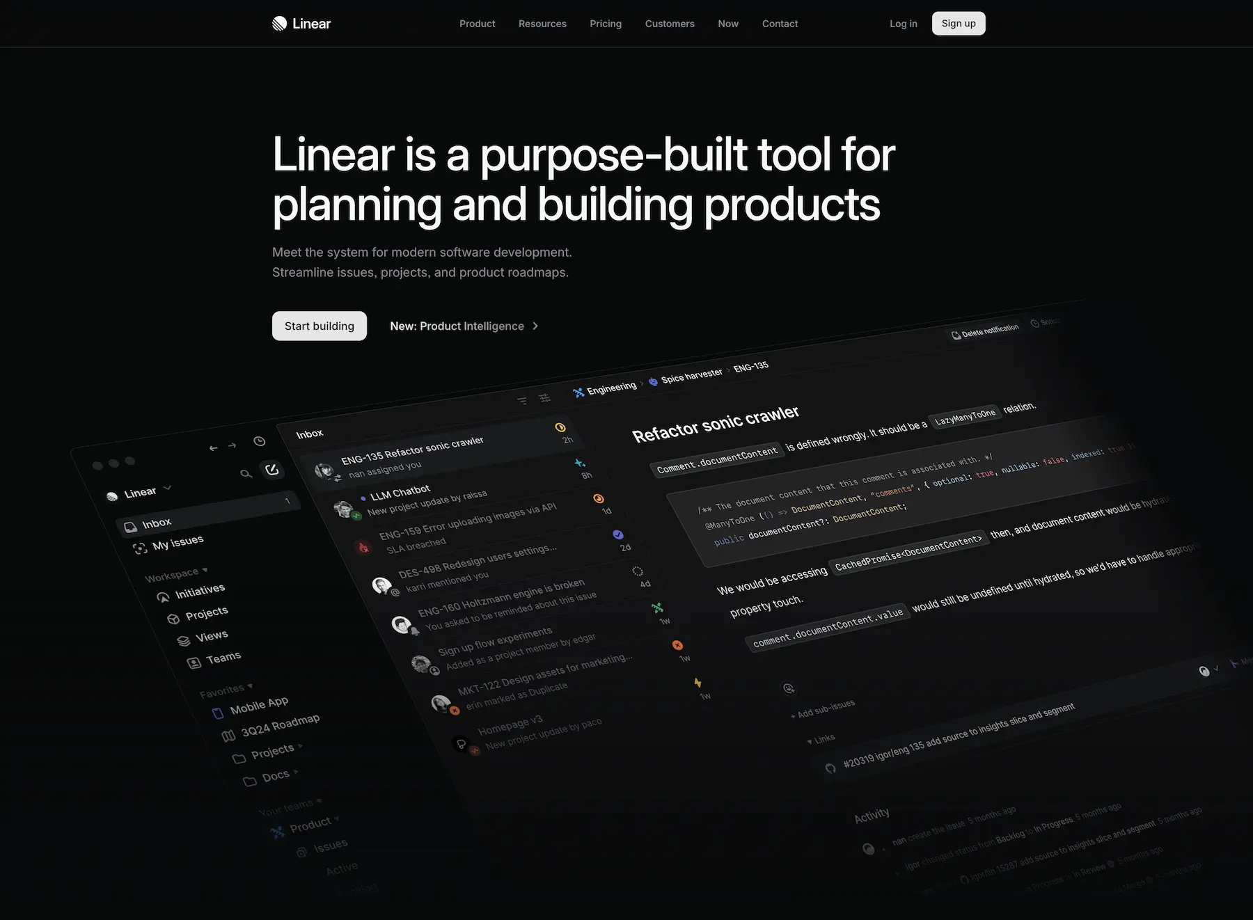 Linear 官网深色界面