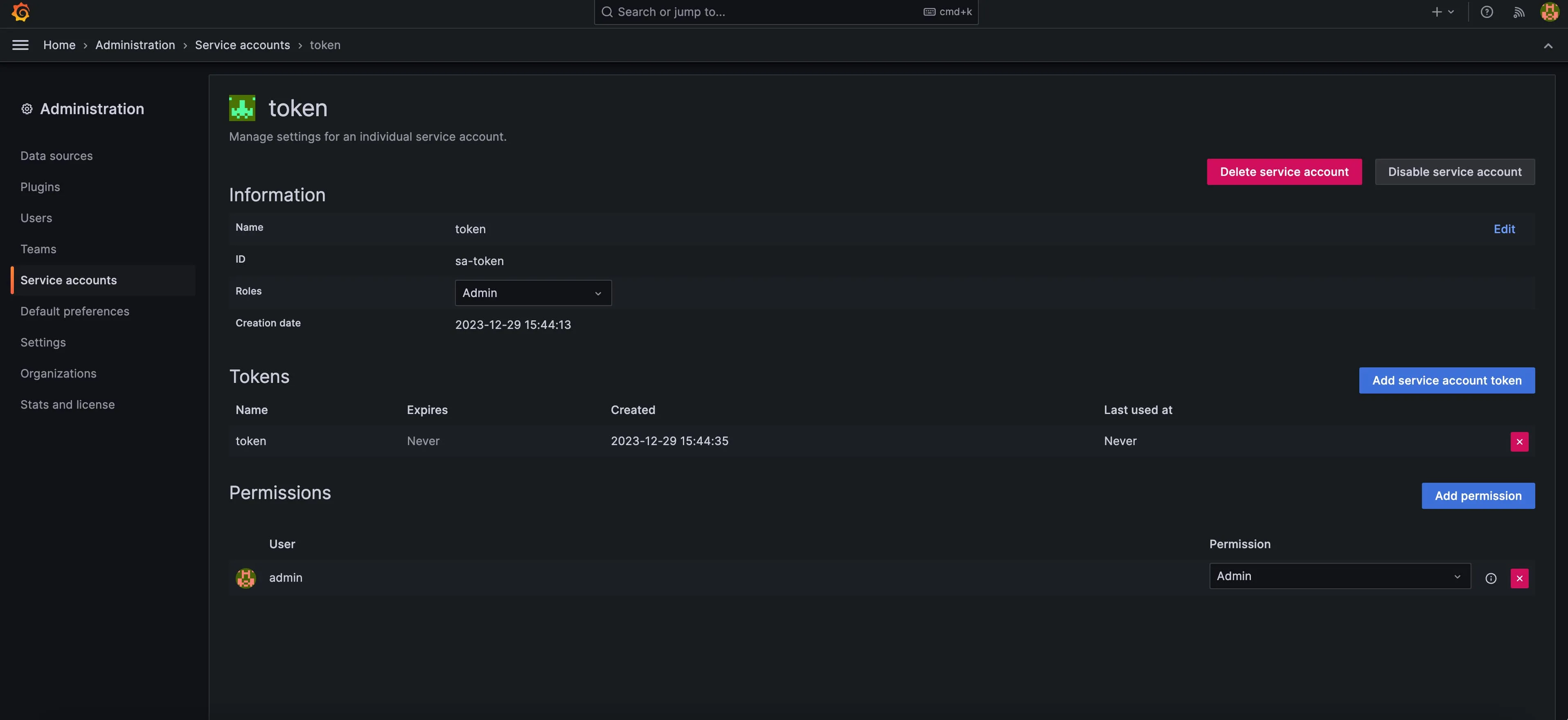 在 Grafana 中创建一个 Service account