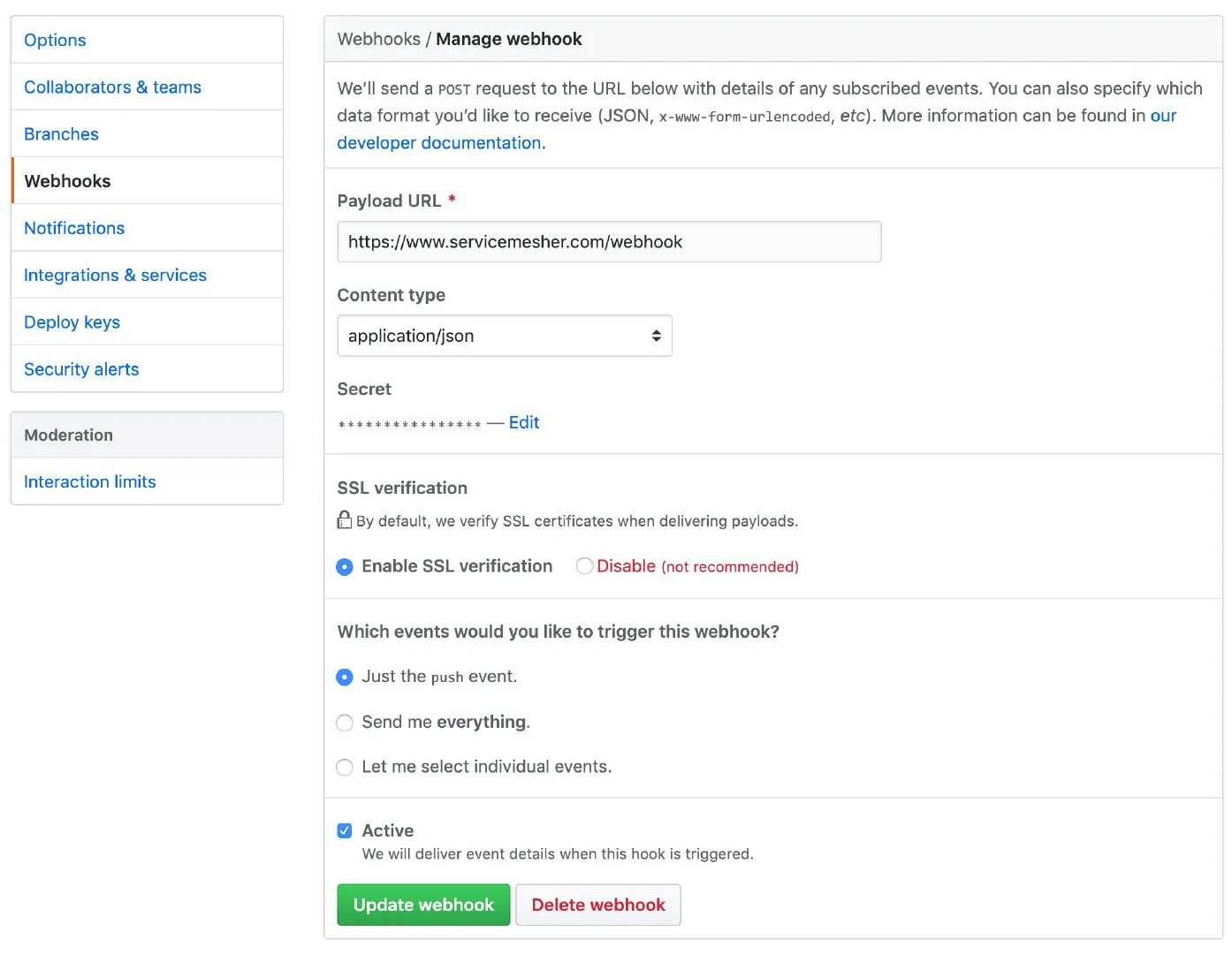 GitHub Webhook 配置