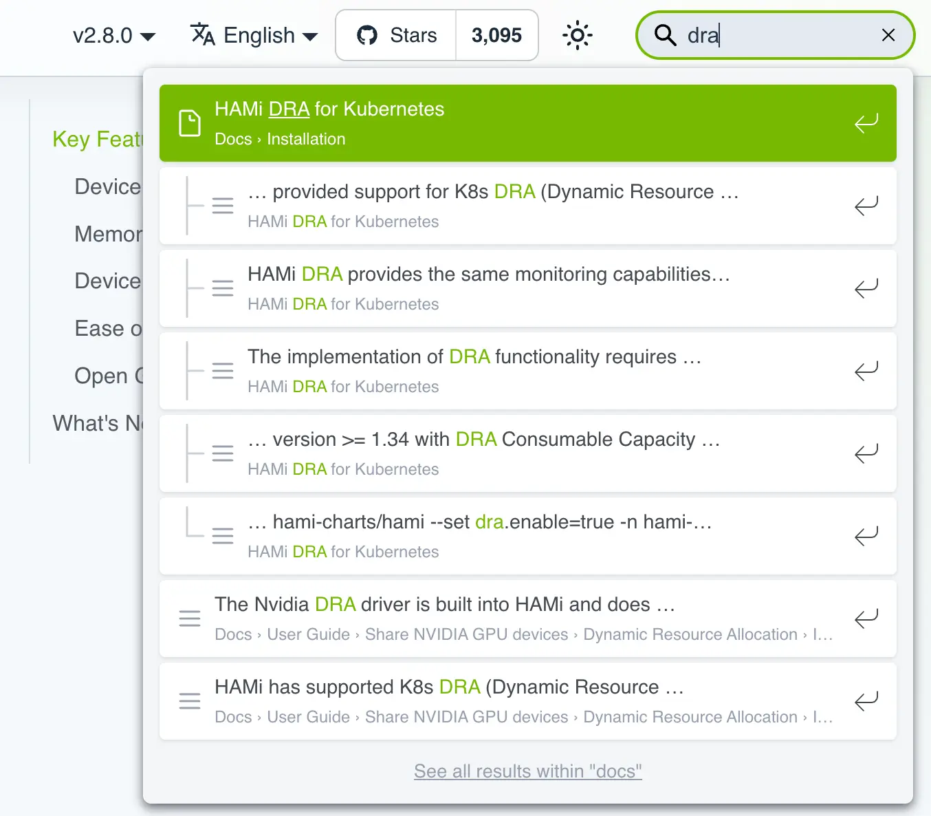 Figure 8: HAMi website built-in search