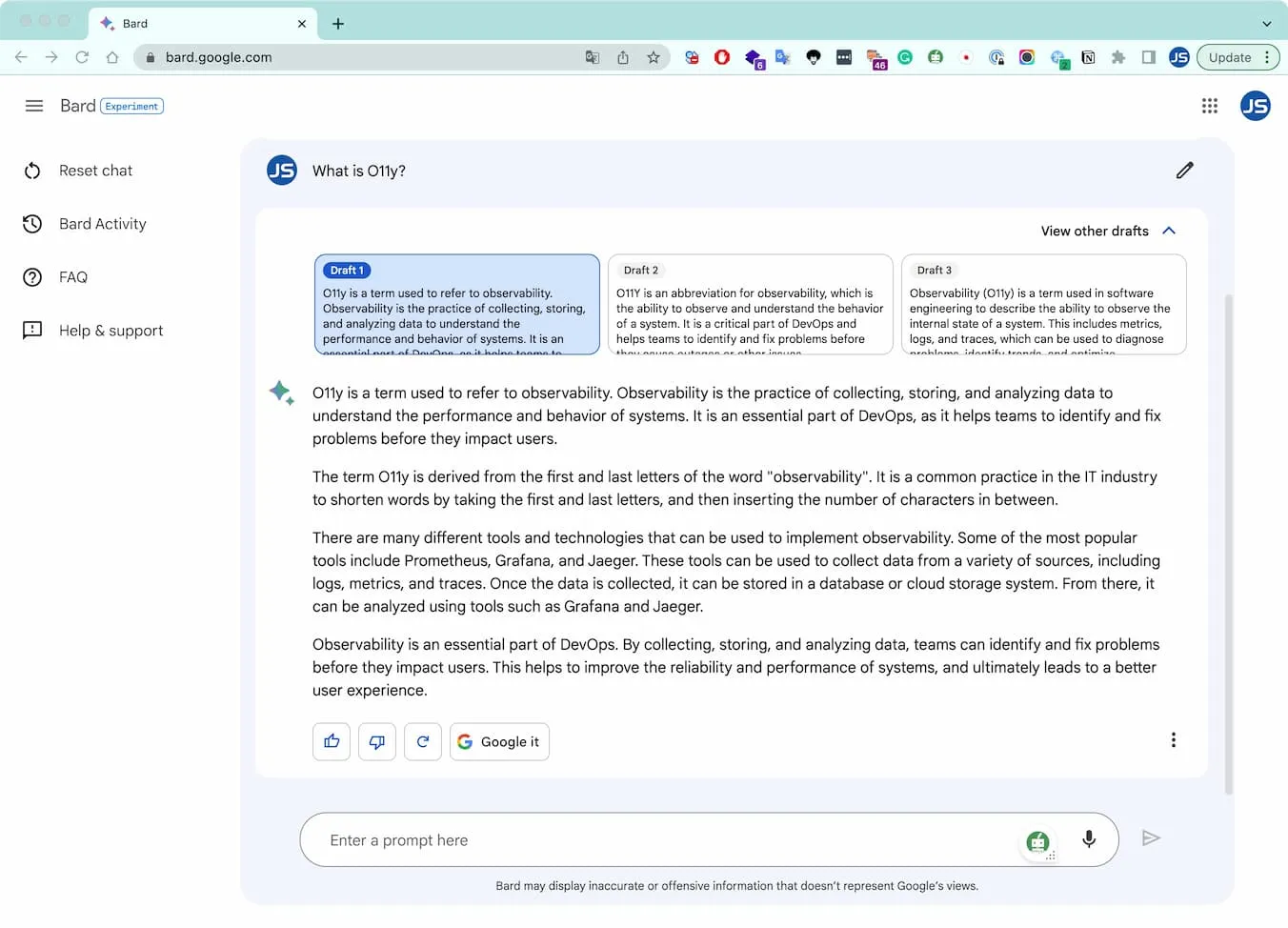 图 2:Google Bard 的用户界面