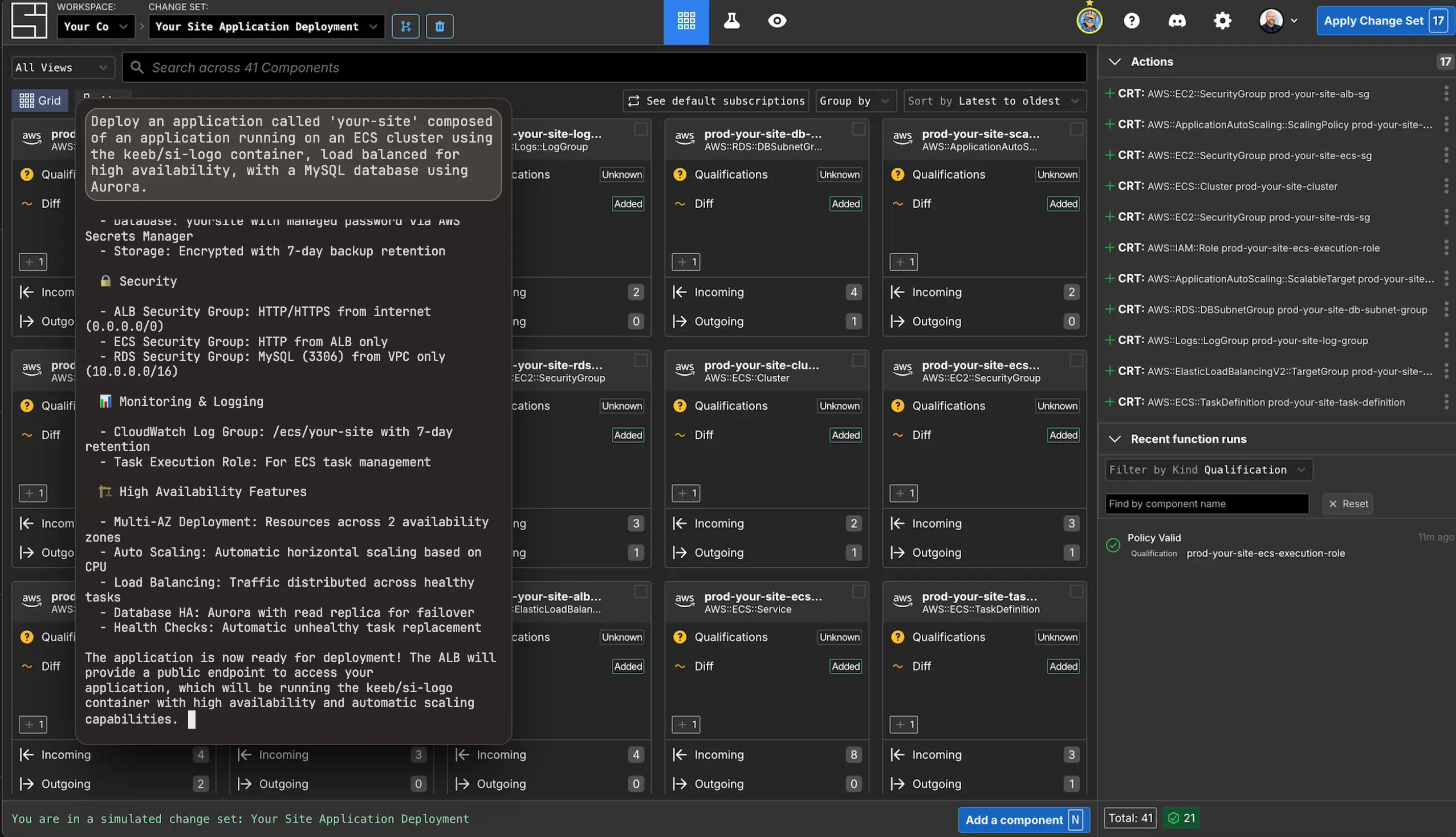 图 1: System Initiative Workspace UI