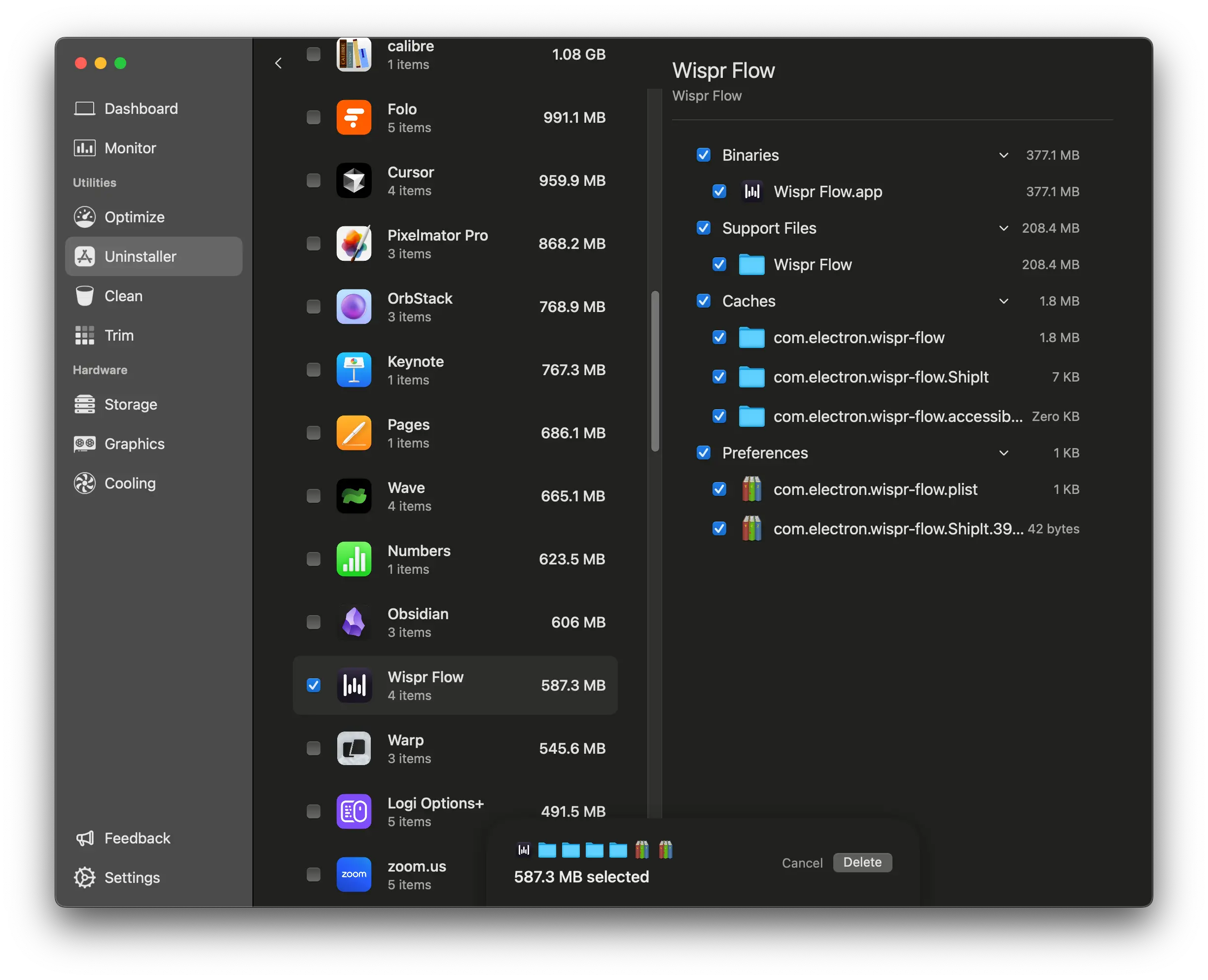 WisperFlow Storage Usage