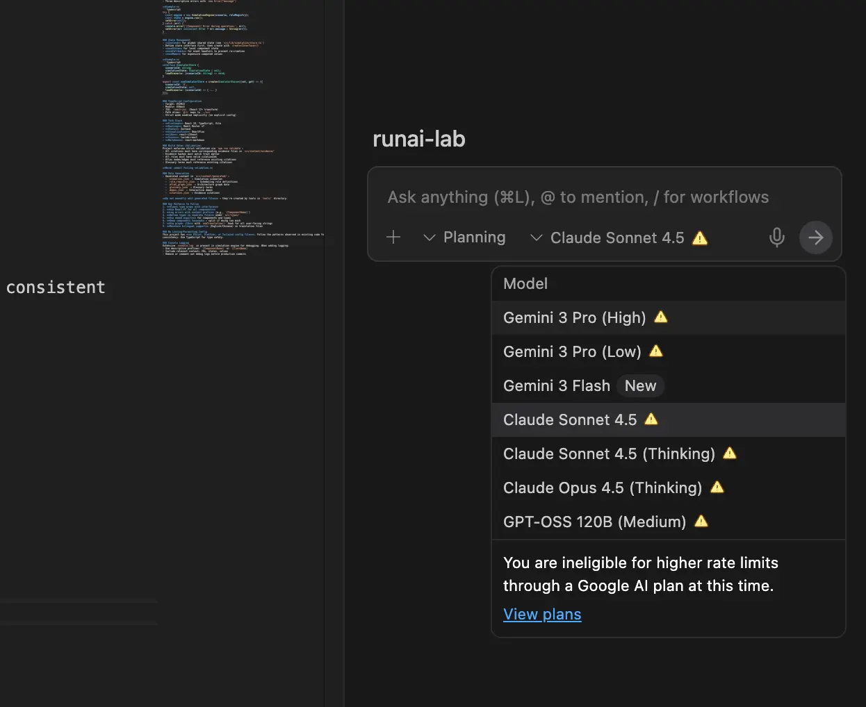 图 3: Antigravity 里的 Gemini 3.0 Pro