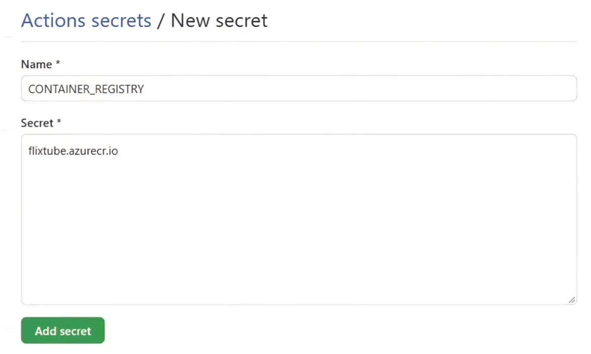 图 8.15 向代码仓库添加新的 GitHub Actions Secrets 以在工作流中使用