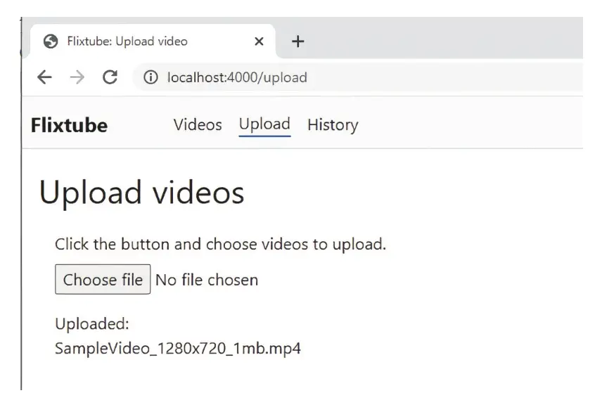 图 10.13 FlixTube 上传视频的用户界面