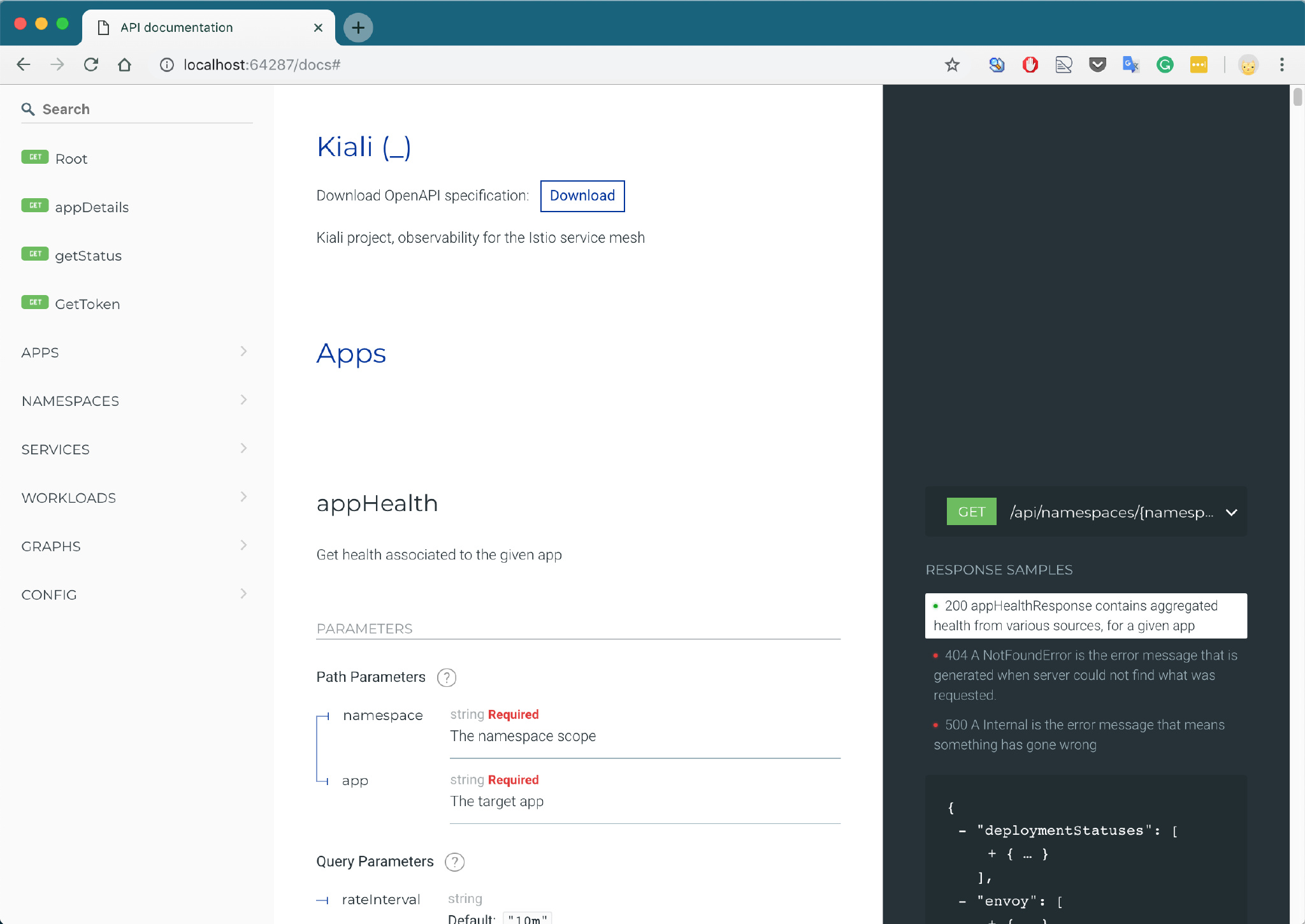 图 3: Kiali  API 文档