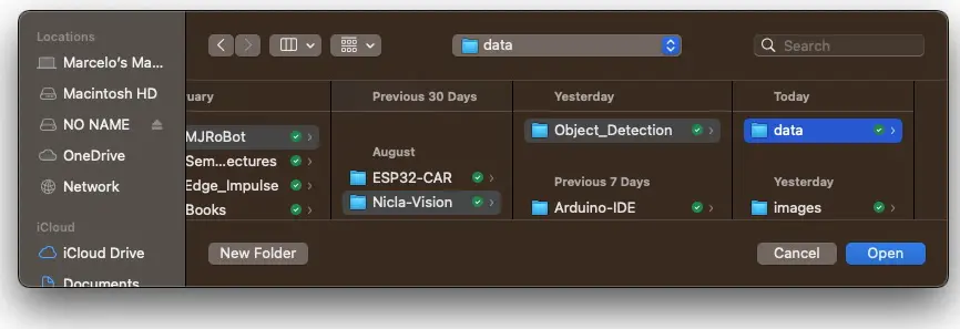 图 8: OpenMV IDE 数据集文件夹界面