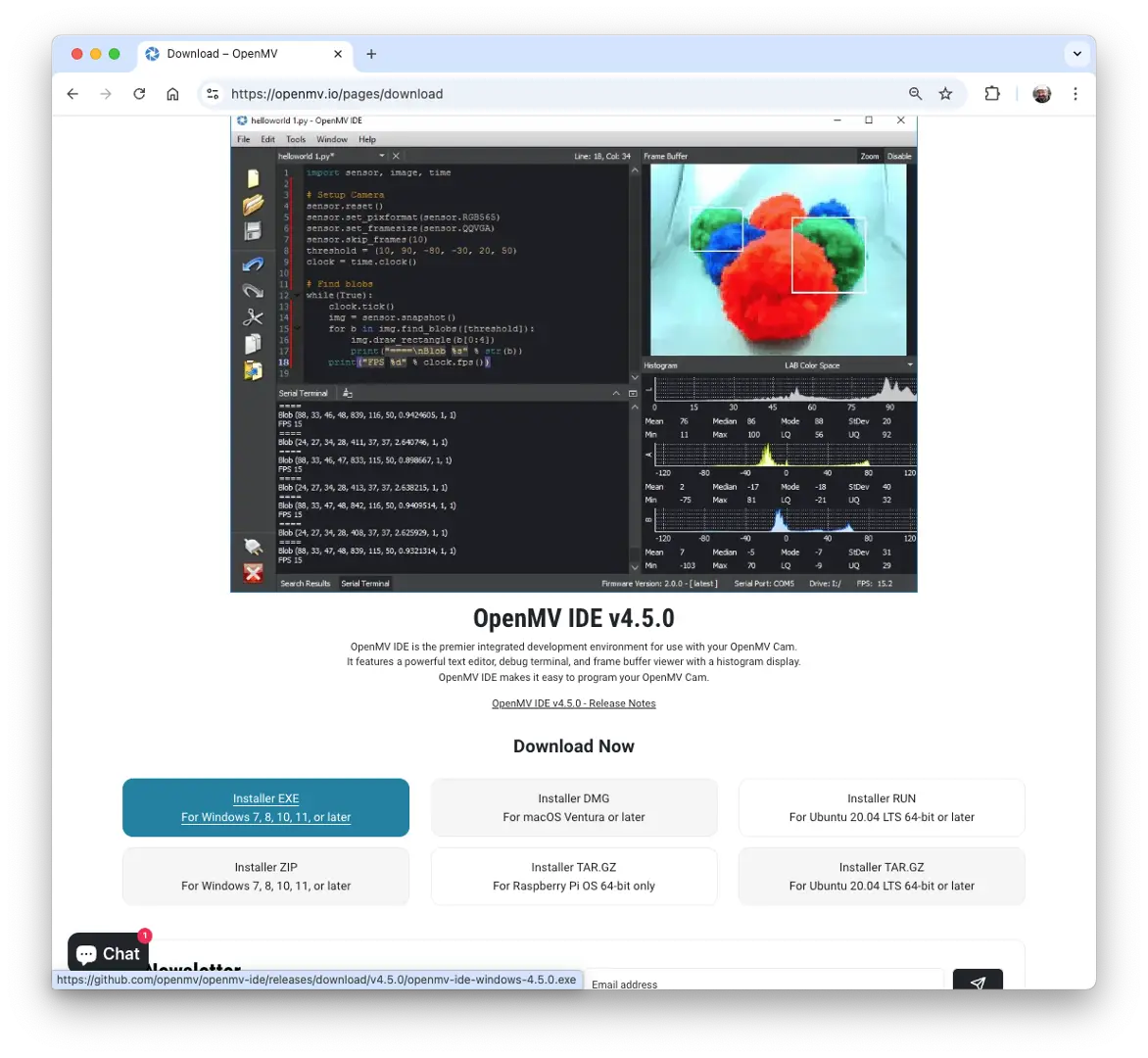 图 12: OpenMV IDE 下载页面