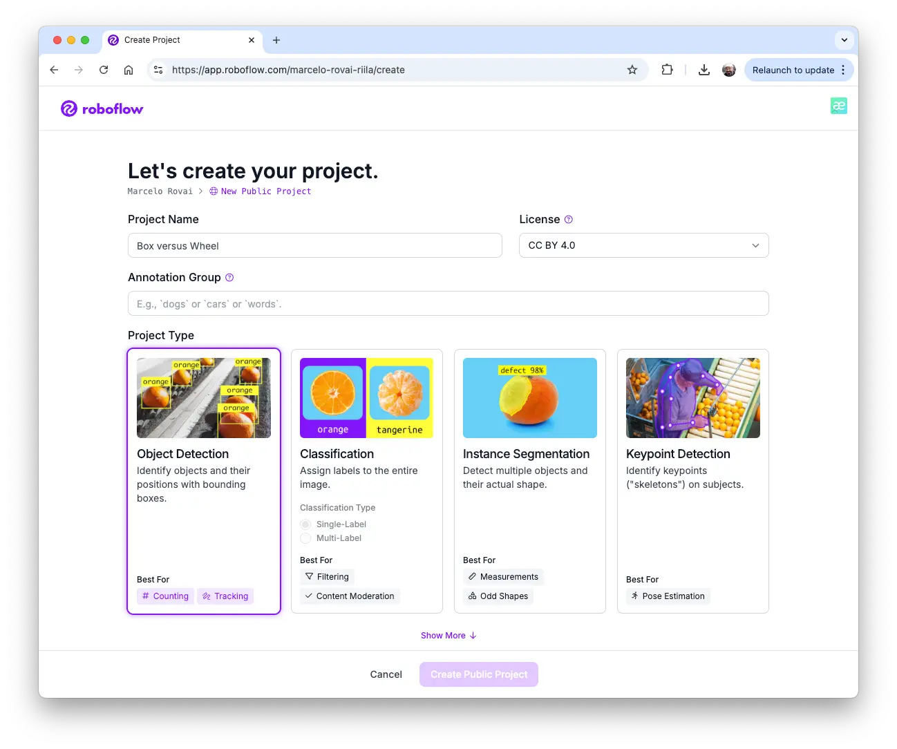 图 13: Roboflow 新建项目