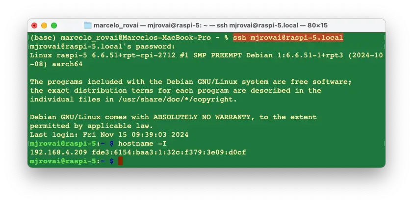图 5: SSH 连接树莓派示意图