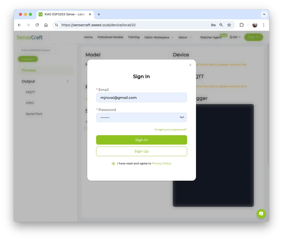 图 16: SenseCraft AI 登录界面