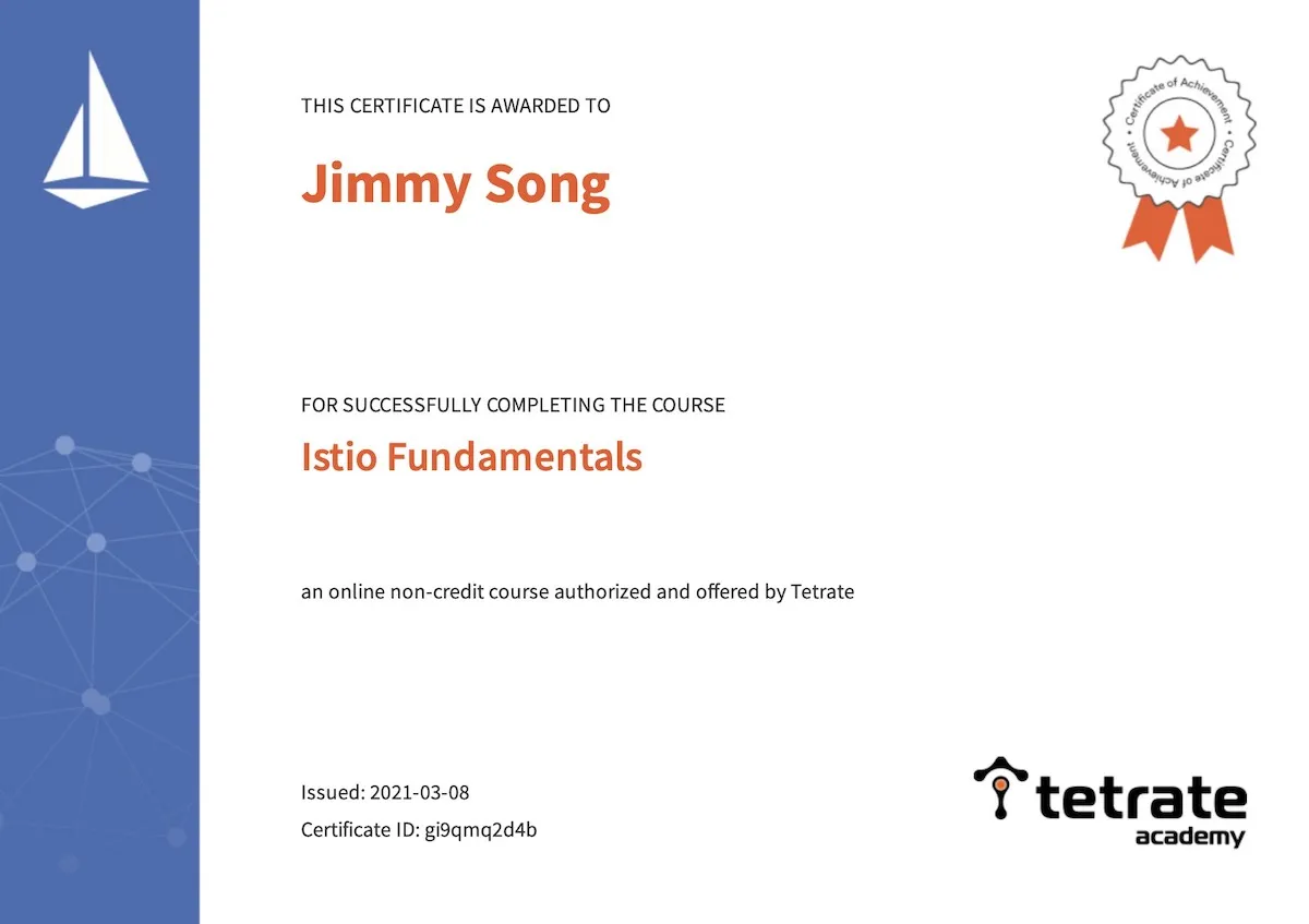Tetrate 学院 Istio 基础教程证书